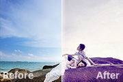 Photoshop打造经典蓝紫色海景婚片