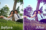 Photoshop打造浪漫的橙紫色外景情侣图片
