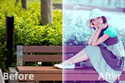 Photoshop给公园美女<font color="red">图片</font>加上唯美的淡调青紫色